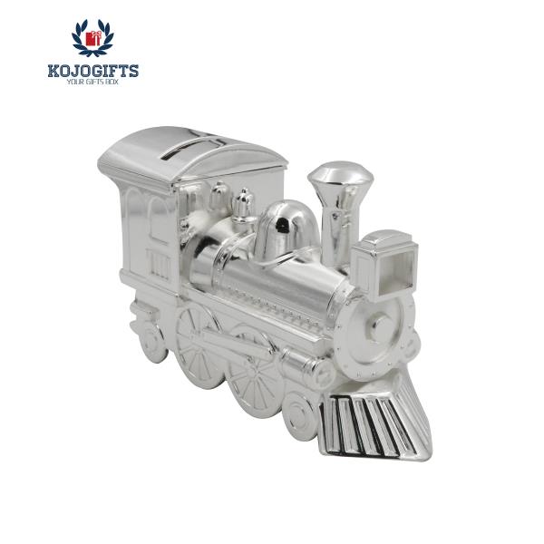 Christening Gifts. Boys Girls. Silver Train Money Box-KBM001