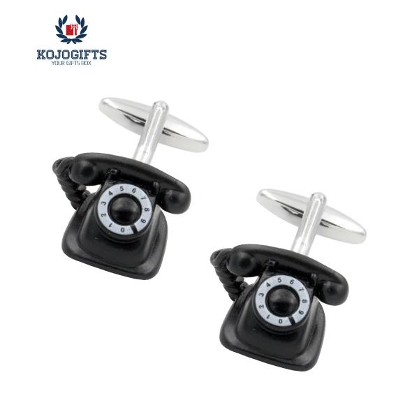 Black Retro Telephone Novelty Cufflinks-KMC333